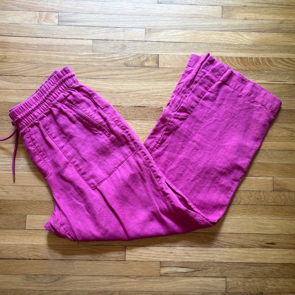 Athleta Retreat 100% Linen Wide Leg Pants Women Medium Bright Pink Resortwear